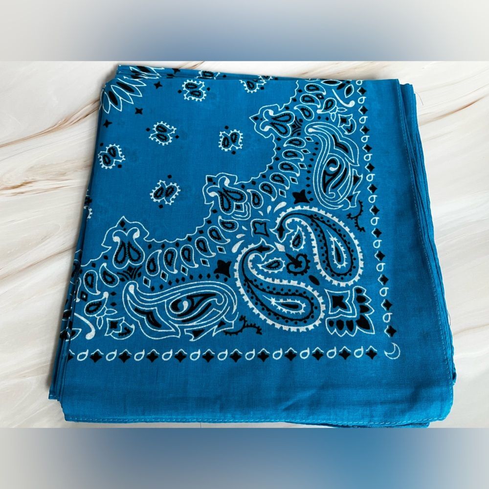 Set of 4 Paisley Cowboy Western Bandanas Multi-Purpose Blue Scarf 100% Cotton
